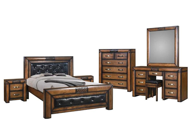 Paris Dark Wood Vanity Set With Carved Leaf Motif – Classic Luxury Bedroom Dressing Set