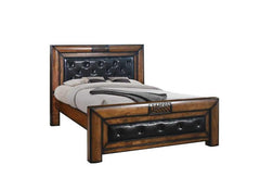 Paris Dark Wood Bed with Inlay Buttoned Headboard & Foot End – Luxury Upholstered Bed