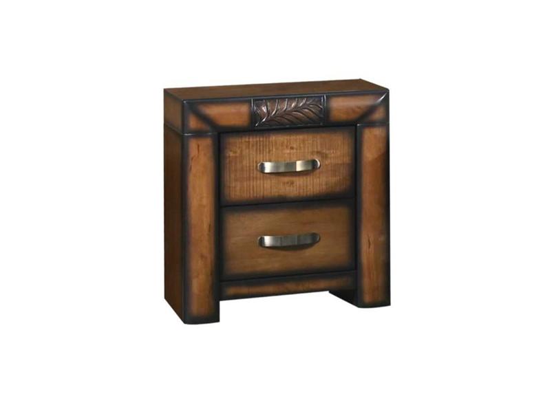 Paris Dark Wood Bedside Table with Carved Leaf Motif – Classic Luxury Nightstand