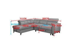 Samantha Corner Sofa/Sofa Bed In Grey | Left Or Right Hand Corner Sofa with Adjustable Headrests