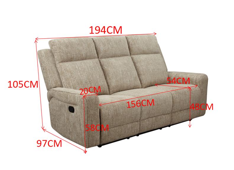 Harper Manual Reclining 3RR Sofa In A Beige Fabric – Comfortable Push-Back Reclining Sofa