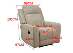 Harper Manual Reclining Armchair In A Beige Fabric – Comfortable Push-Back Reclining Armchair