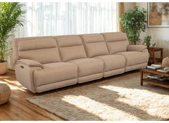 Louise Fabric Four Seat Powered Reclining 3PP Sofa – Polyester Electric Reclining Couch with Optional Charging/Beverage Console