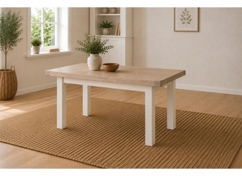 Windsor Dining Tables In Coconut White Frames & Oak Tops – Rustic Country Style Furniture (GLH)