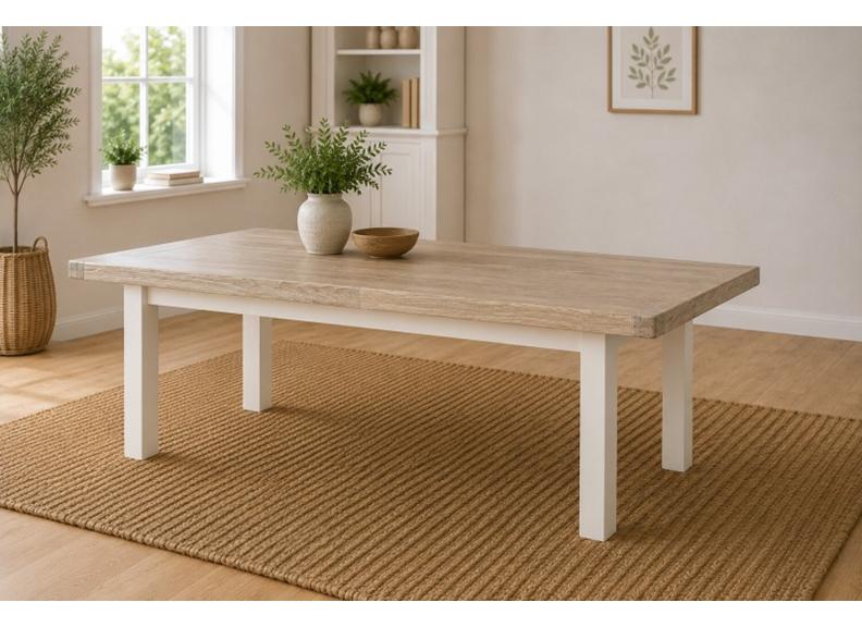 Windsor Dining Tables In Coconut White Frames & Oak Tops – Rustic Country Style Furniture (GLH)