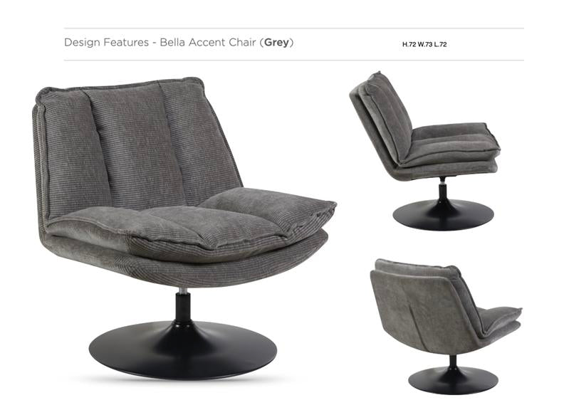 Bella Fabric Swivel Chair - Grey