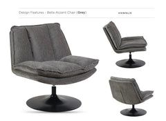 Bella Fabric Swivel Chair - Grey