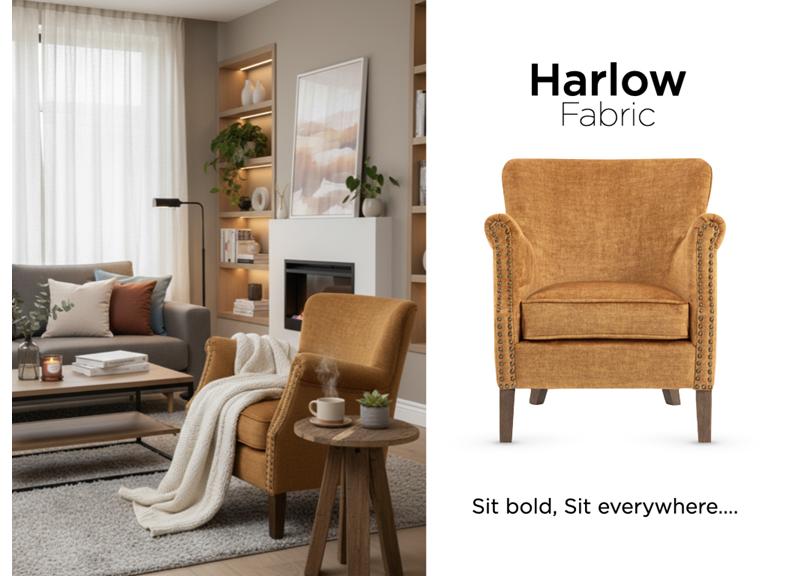 Harlow Velvet Fabric Armchair - Vogue Amber