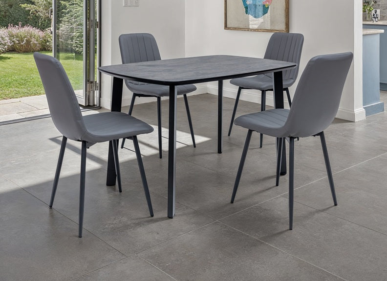 Faro Dining Tables - Charcoal Stone Effect Tops With Black Metal Legs