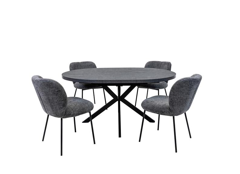 Faro Extending Dining Set - Charcoal Stone Effect Table Top With Charcoal Fabric Chairs