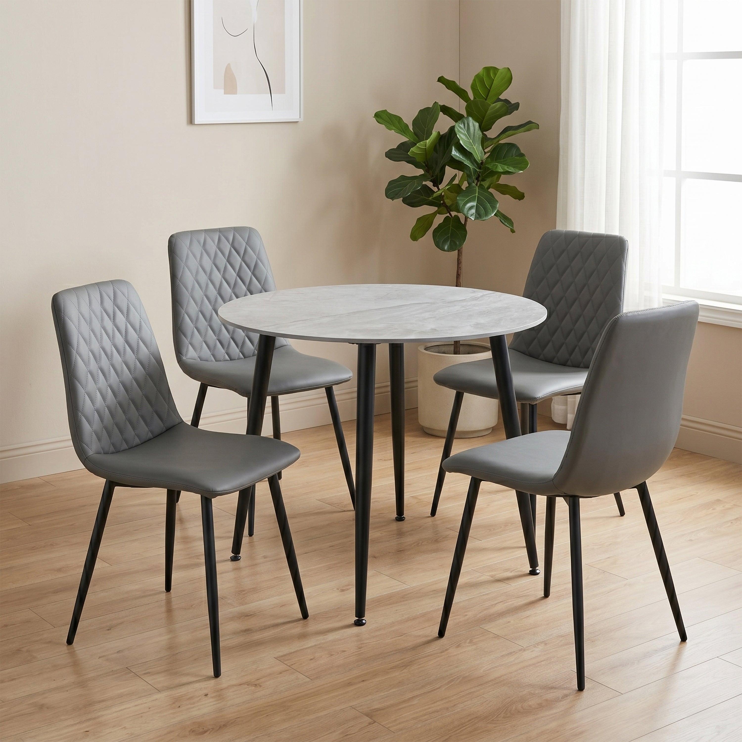Argenta 90cm Dining Set - With Four Dark Grey Chairs