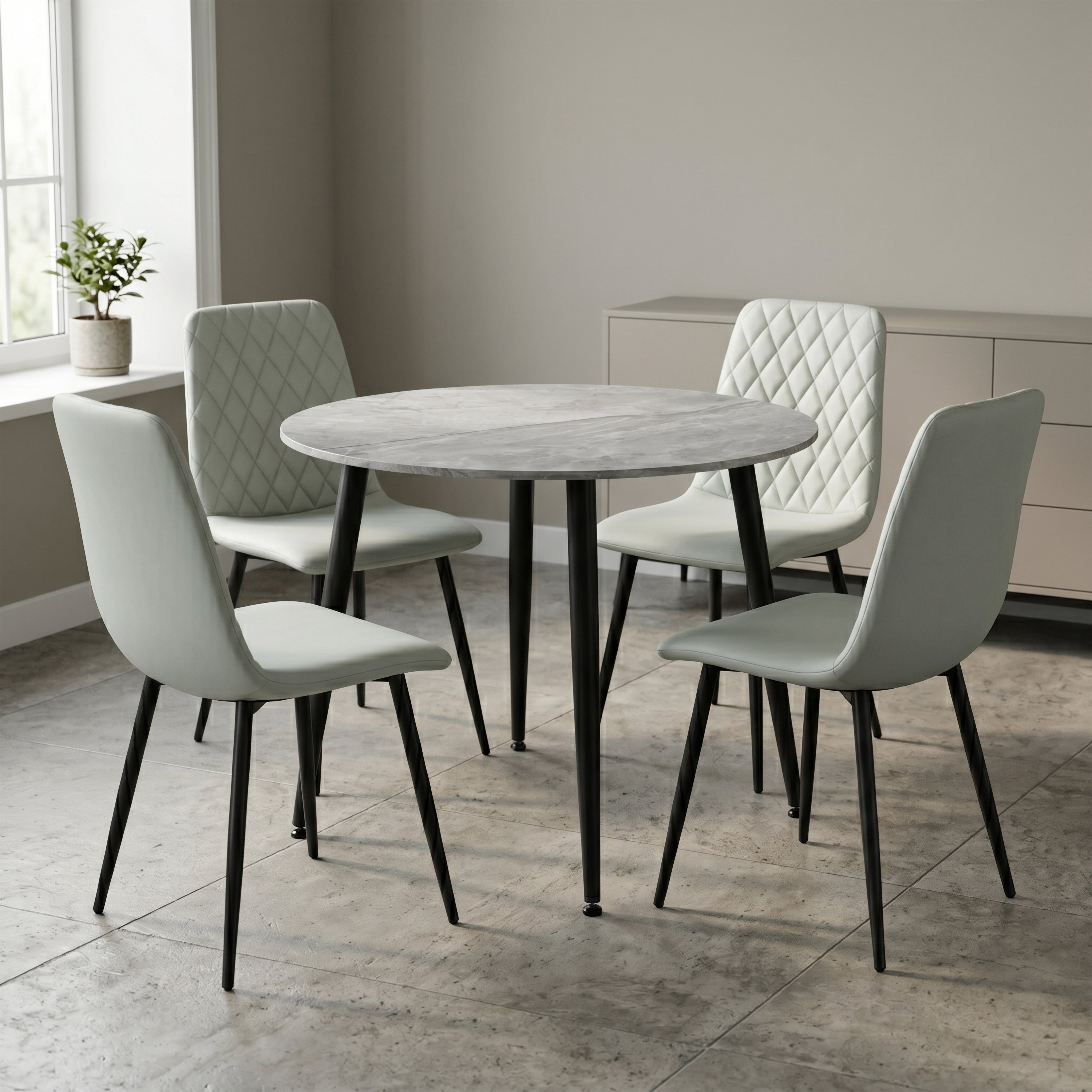Argenta 90cm Dining Set - With Four Light Grey Chairs