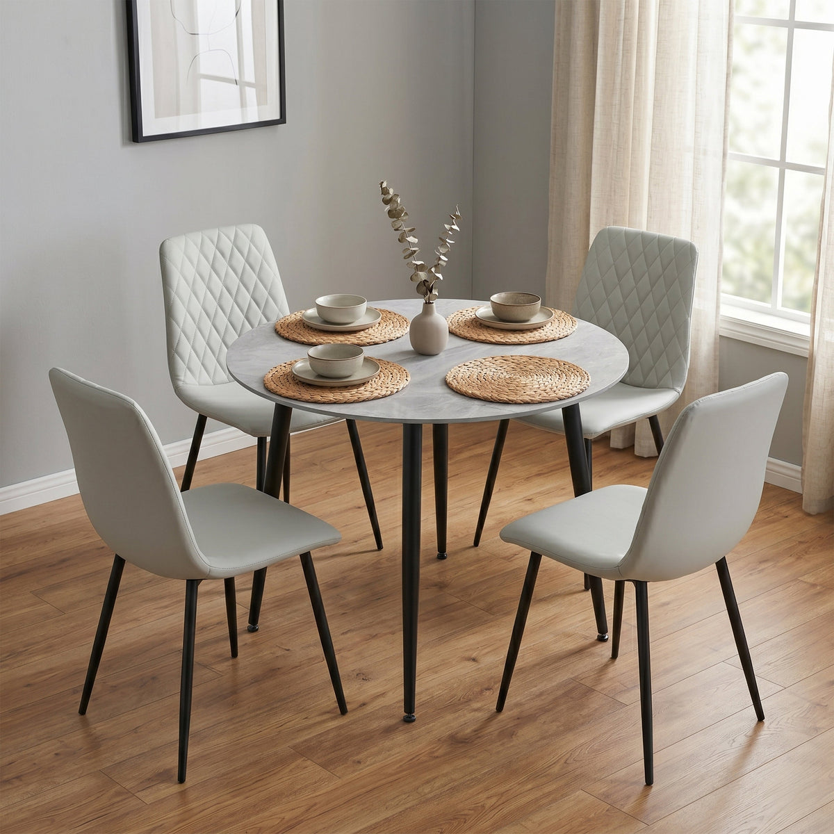 Argenta 90cm Dining Set - With Four Light Grey Chairs