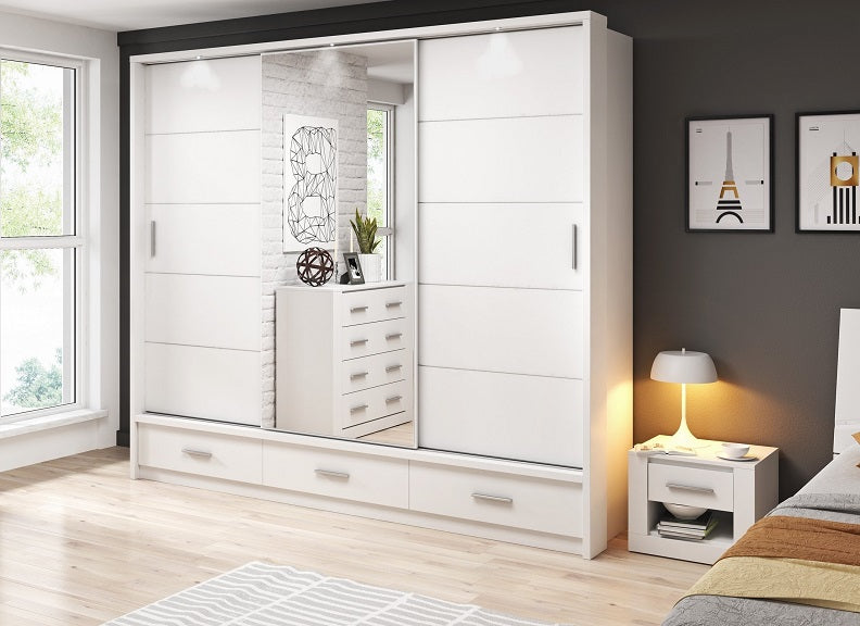 White Robe Slider Alpha 2.5m White Mirrored Sliderobe – Larry O'Keeffe Furniture