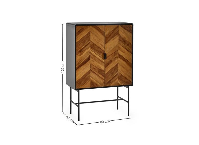 Alvin Storage Cabinet – Chevron Wood Design with Black Metal Highlights | Modern Living Room  Cabinet