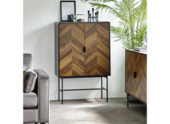 Alvin Storage Cabinet – Chevron Wood Design with Black Metal Highlights | Modern Living Room  Cabinet