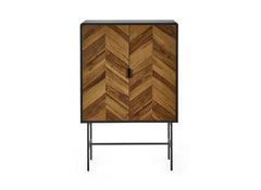 Alvin Storage Cabinet – Chevron Wood Design with Black Metal Highlights | Modern Living Room  Cabinet