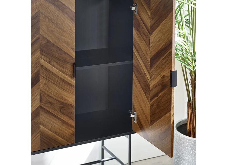 Alvin Storage Cabinet – Chevron Wood Design with Black Metal Highlights | Modern Living Room  Cabinet