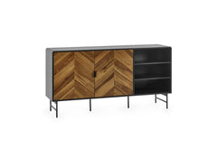 Alvin Sideboard – Chevron Wood Design with Black Metal Highlights | Modern Living Room  Cabinet