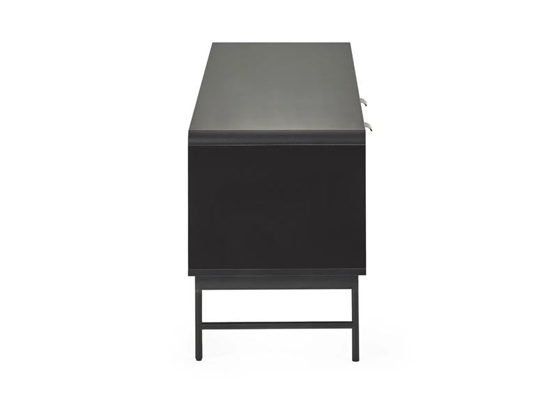 Alvin TV Stand – Chevron Wood Design with Black Metal Highlights | Modern Living Room Media Stand