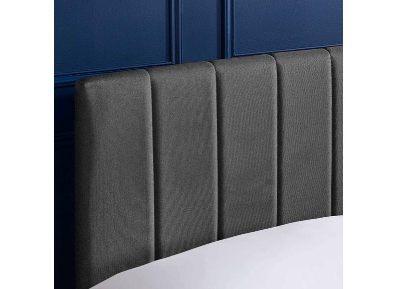 Aylen Bed in Dark Grey Faux Linen Fabric – Modern Upholstered Bed with Vertically Lined Headboard