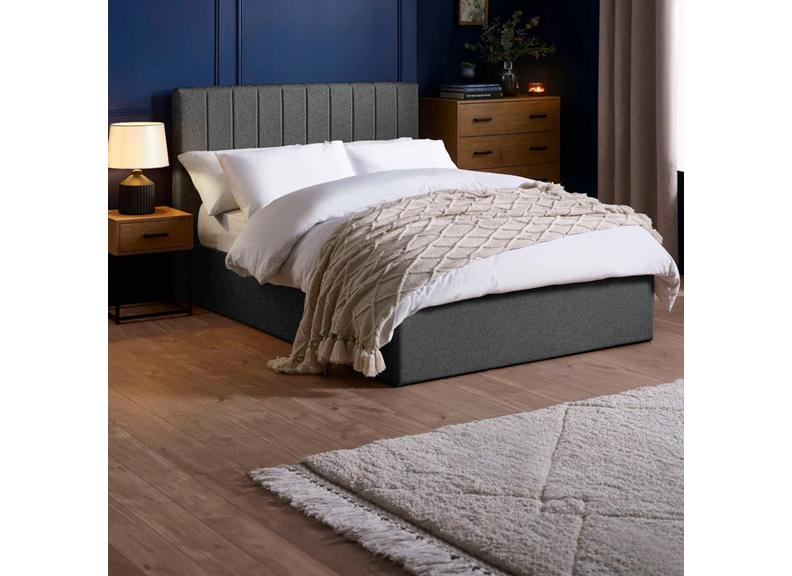Aylen Storage Bed In Chocolate Velvet Fabric – Modern Upholstered Bed With Vertically Lined Headboard (Pre-Order Only)