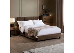 Aylen Bed in Chocolate Brown Velvet Fabric – Modern Upholstered Bed with Vertically Lined Headboard (Pre-Order Only)