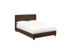 Aylen Bed in Chocolate Brown Velvet Fabric – Modern Upholstered Bed with Vertically Lined Headboard (Pre-Order Only)