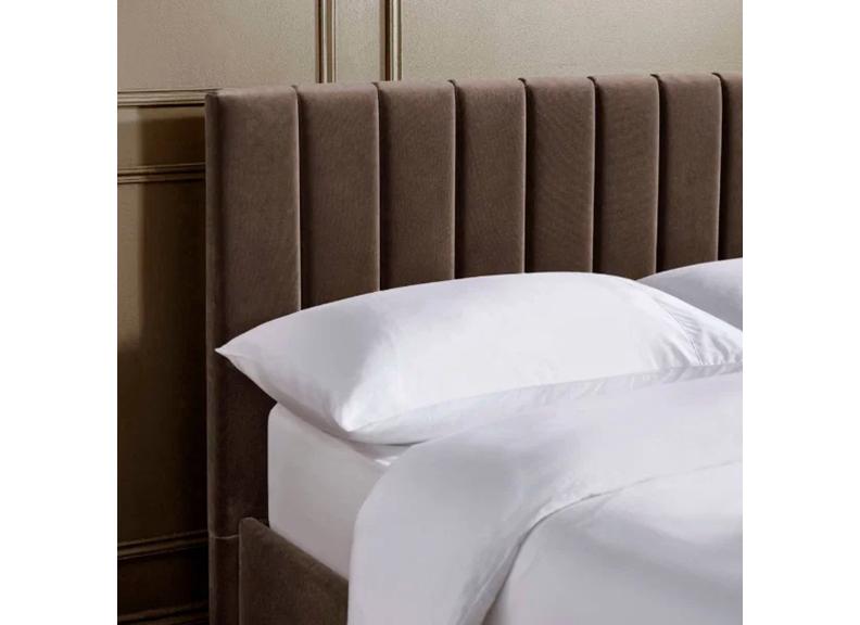 Aylen Bed in Chocolate Brown Velvet Fabric – Modern Upholstered Bed with Vertically Lined Headboard (Pre-Order Only)