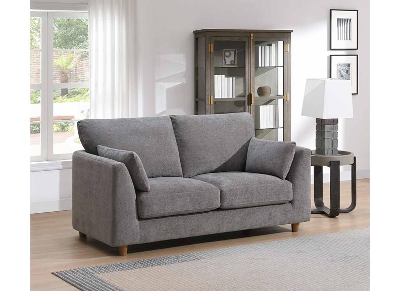 Alina Stone Fabric Two Seat Sofa with Bolster Cushions – Modern Luxury Living Room Sofa