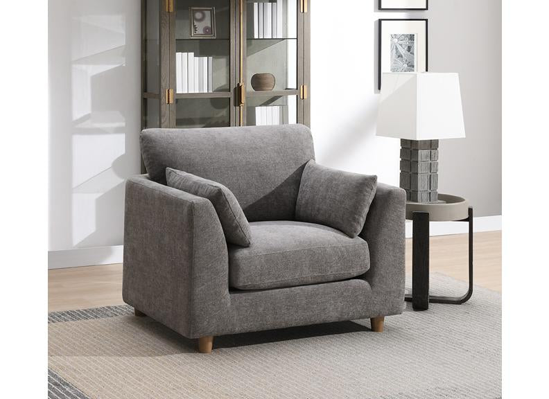 Alina Stone Fabric Armchair with Bolster Cushions – Modern Luxury Living Room Armchair