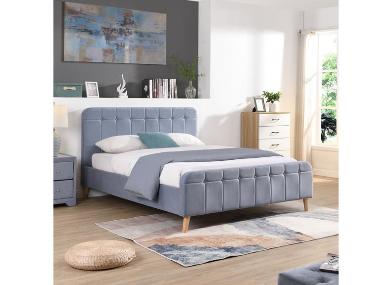Ashley Sky Blue Fabric Bed With Fabric Stud Headboard | Modern Upholstered Bed Frame