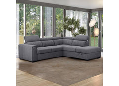 August Sectional Sofa Bed In Grey | Modern Corner Sofa Bed with Storage & Pull-Out Sleeper