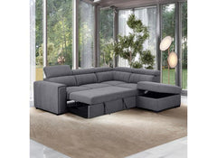 August Sectional Sofa Bed In Grey | Modern Corner Sofa Bed with Storage & Pull-Out Sleeper
