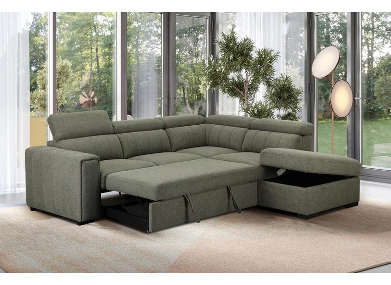 August Sectional Sofa Bed In Turtle Green | Modern Corner Sofa Bed with Storage & Pull-Out Sleeper (Pre-Order Only)