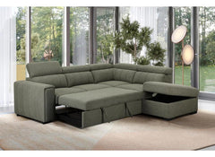August Sectional Sofa Bed In Turtle Green | Modern Corner Sofa Bed with Storage & Pull-Out Sleeper (Pre-Order Only)