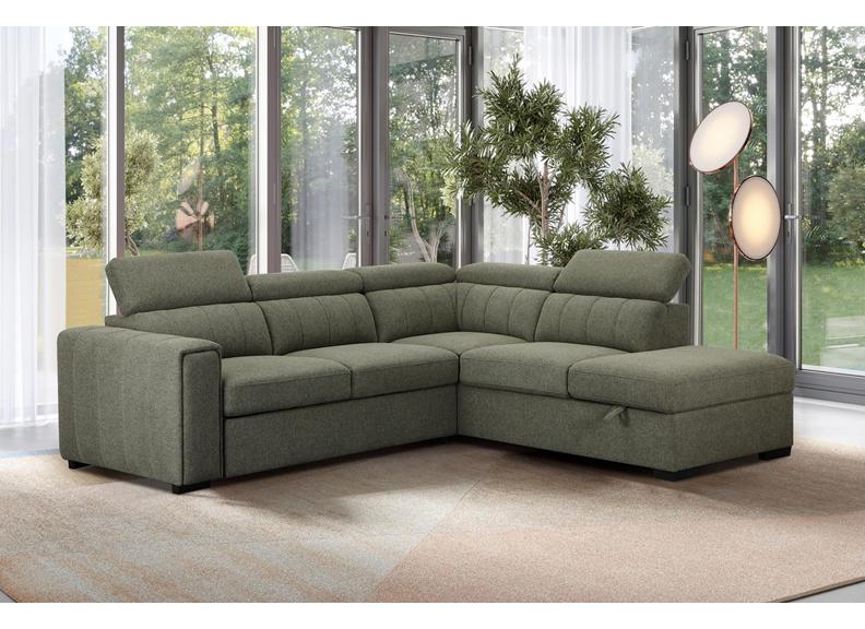 August Sectional Sofa Bed In Turtle Green | Modern Corner Sofa Bed with Storage & Pull-Out Sleeper (Pre-Order Only)