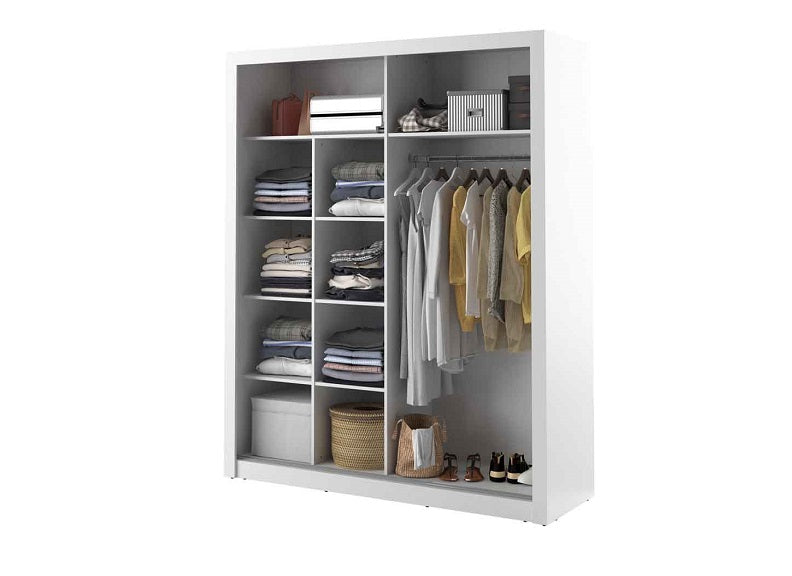 Boston 2 m White Mirrored Sliderobe - inside