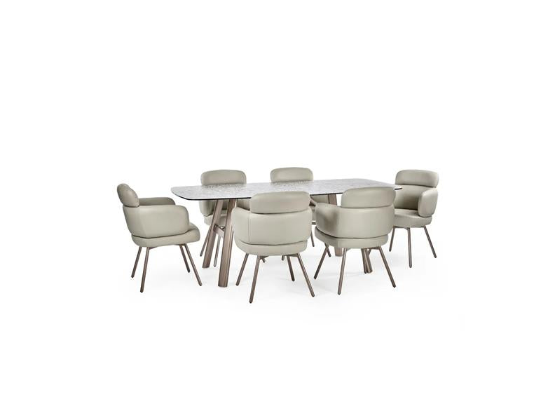 Callisto ‘Bubble Glass’ Dining Set – Smoked Textured Glass Top With Faux Leather Dining Chairs