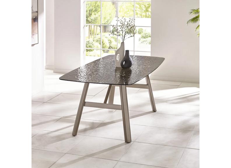 Callisto ‘Bubble Glass’ Dining Set – Smoked Textured Glass Top With Faux Leather Dining Chairs