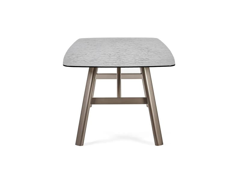 Callisto ‘Bubble Glass’ Dining Set – Smoked Textured Glass Top With Faux Leather Dining Chairs