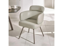 Two Callisto Swivel Dining Chairs – Beige Faux Leather Dining Chair with Brushed Bronze Swivel Base