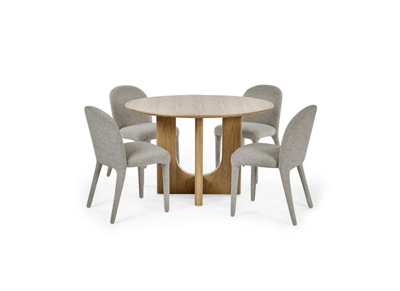Cellini Compact Round Dining Set – Oak Table with Four Holly Chenille Fabric Chairs