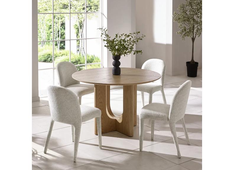 Cellini Compact Round Dining Set – Oak Table with Four Holly Chenille Fabric Chairs