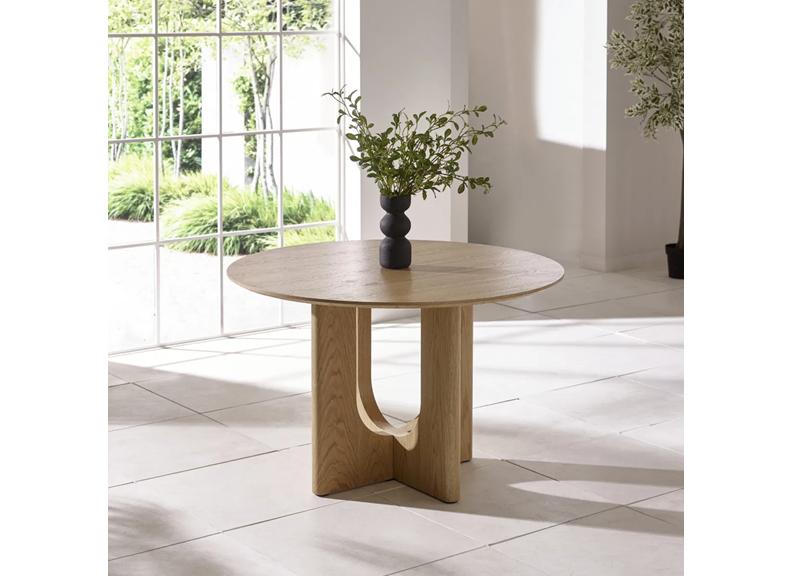 Cellini Compact Round Dining Table – Oak with Sculptured Intersecting Base