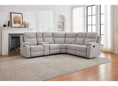 Carlingford Fabric Corner Sofa In Light Grey Chenille With Manual End Recliners & Beverage Console