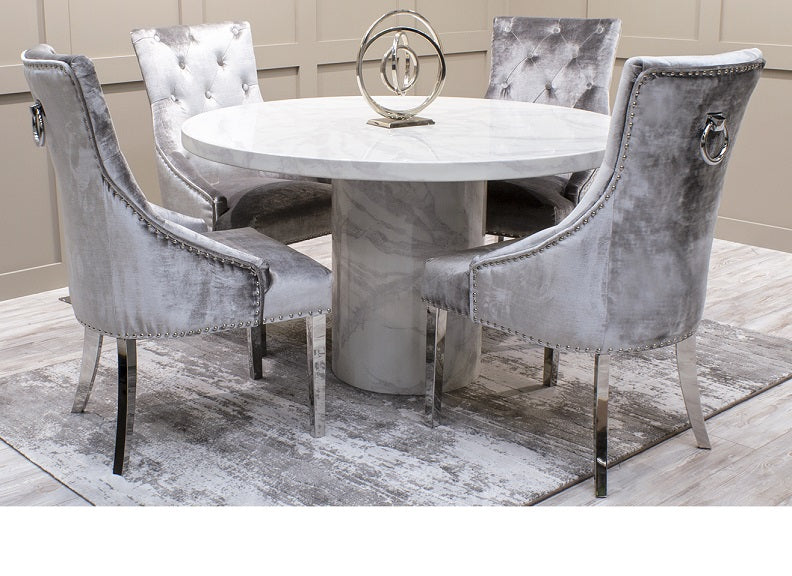 Carra Table W/Belvedere Pewter Dining Chairs 