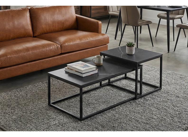 Cody Coffee Table Set - Black Stone Effect Top
