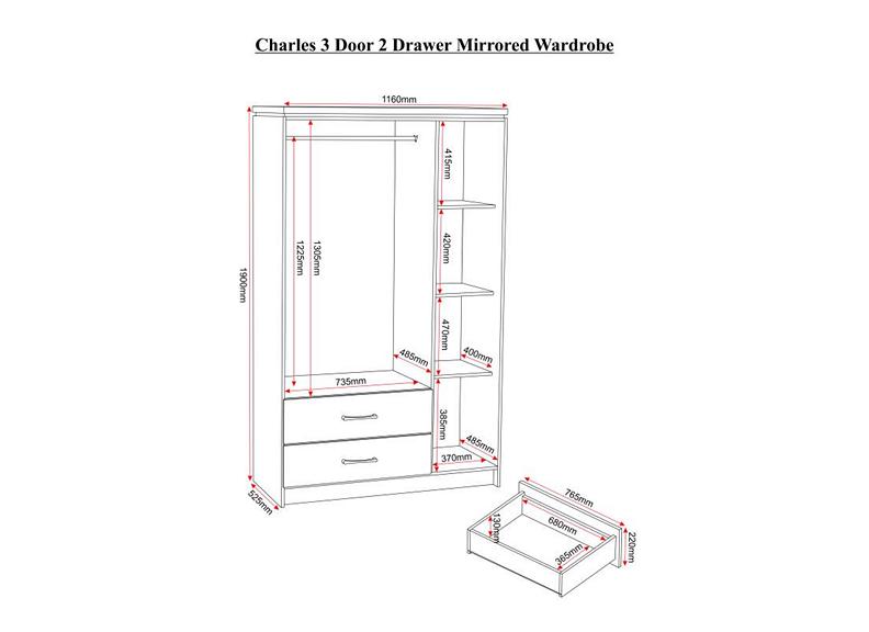 Charles Oak Three Door Two Drawer Wardrobe - 1