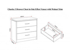 Charles Oak Three Drawer Chest - dimensions